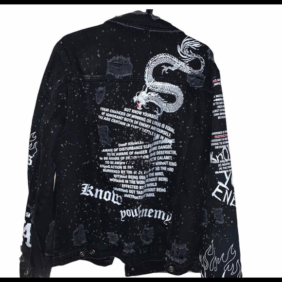 Art of war, Washed printed denim Jacket Small - Picture 2 of 4